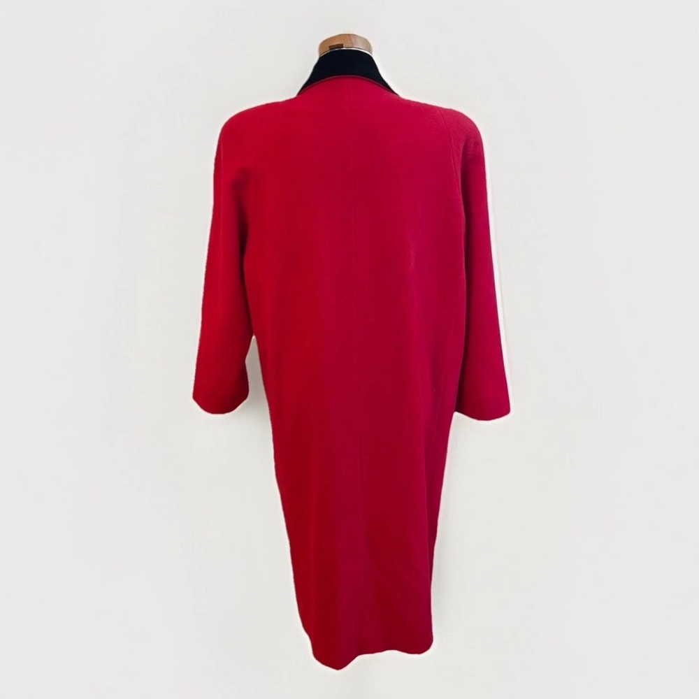 Vintage 80s London Fog Red Wool Long Coat Black Velvet Collar Gold Button 10 P - Picture 5 of 9